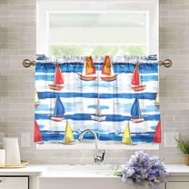 Yayeee Kitchen Curtains Tier Pair Light Filtering 27"x24" Rod Pocket Short Cafe Window Panel, Orange Sailboats