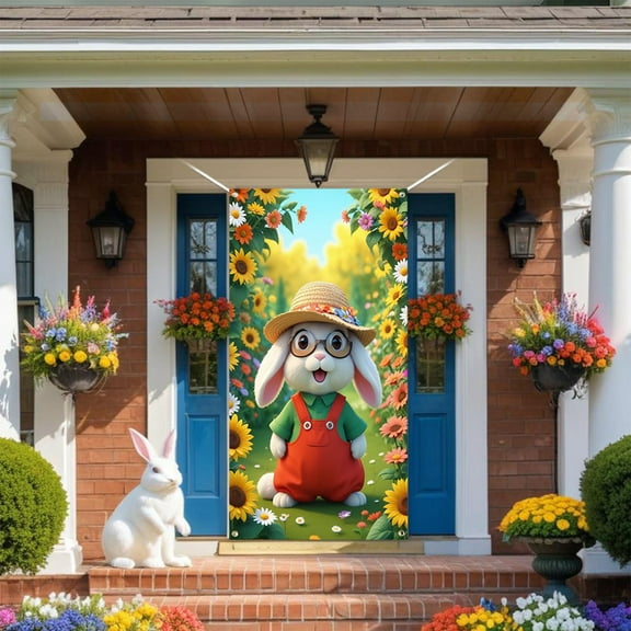 Outdoor Easter Decor Door, Easter Door Curtain Suitable For Large Party Supplies Room Garden Wall Decoration Holiday Decoration Background