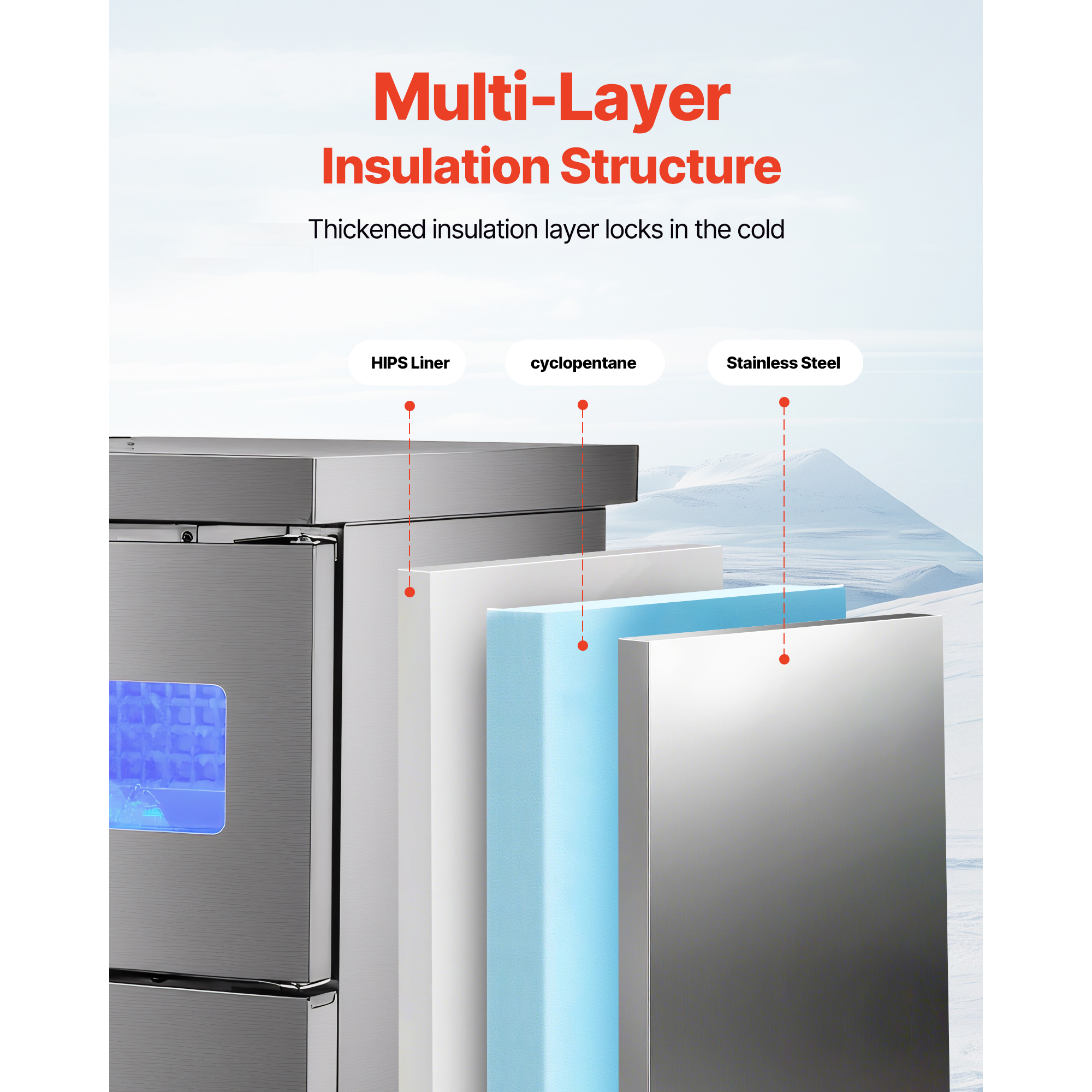 KFFKFF Commercial Ice Maker Machine, 132 lbs/24H Stainless Steel Ice Maker with Integrated Sink, 30 lbs Storage & 70 Cubes per Cycle, Self-Cleaning Freestanding Unit for Home, Bar, or Restaurant Use