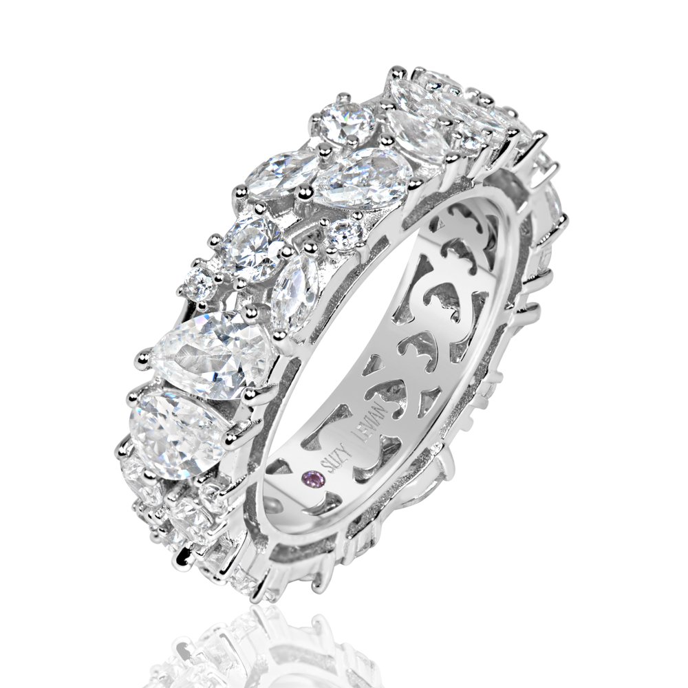 Suzy Levian Sterling Silver Cubic Zirconia Abstract Cluster Eternity