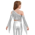 thumbnail image 3 of HULIJA Girl's Jazz Hip Hop Dance Performance Top Tassel Sparkle Crop Tops Glitter Blouse Sequins Fringe Shirts Silver 10, 3 of 6
