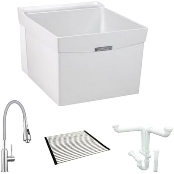 K-18W 20-in x 24-in 1-Basin White Wall Mount Laundry Sink with Drain and Faucet