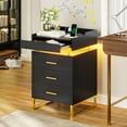 thumbnail image 5 of LED Nightstand  with 3 Drawers and 1 Pull-Out Tray,Black Nightstand with USB Port Charging Station,End Side Table with Storage and LED Lights & Metal Legs, 5 of 9