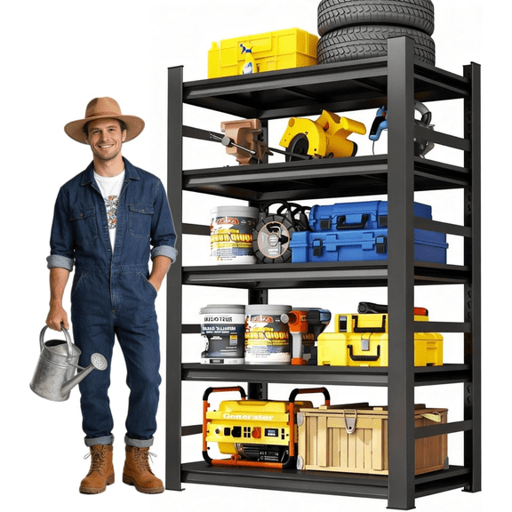 5-Tier Garage Shelving, 72''H*36''W*16''D Metal Storage Shelf ，2-in-1 Adjustable 3020 lbs Heavy Duty Unit Shelves, Upgraded Reinforced Double-Layer Columns for Basement Kitchen Pantry Rack