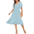 thumbnail image 1 of Vestido de verano AUSELILY para mujer, cuello en V, manga corta, midi azul, 1 of 6