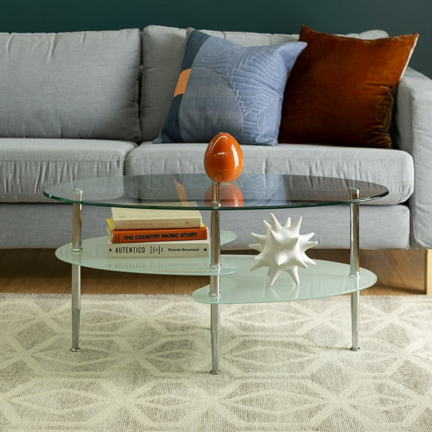 Walker Edison MidCentury Modern Oval Glass Coffee Table