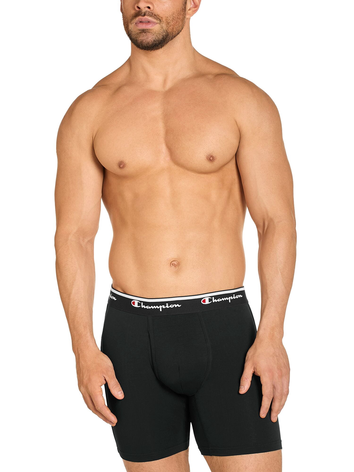 Champion Men’s Boxer Briefs – 5 Pack Cotton Flex Underwear, Longer Leg, Hidden Fly, Sizes S–2XL