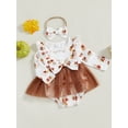 thumbnail image 5 of Baby Toddler Girls Thanksgiving Romper Dress 0 3 6 12 18 Months Flying Sleeve Turkey Print Jumpsuit with Headband, 5 of 9