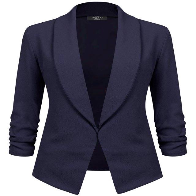Made by Johnny Women‘s 3/4 Sleeve Blazer Open Front Cardigan Jacket Work Office Blazer S BLACK