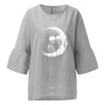 thumbnail image 4 of Nueva camisa de lino con cuello redondo informal de manga tres cuartos con estampado de Halloween Camiseta/camisa de manga corta con cuello redondo Pompotops hfajkhk141261, 4 of 5