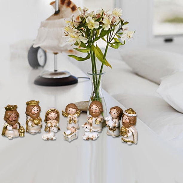 Figuras de Pesebre Miniaturas Decoración Religiosa Estatua blanco Colcomx Escena de Navidad