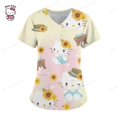 thumbnail image 2 of Camisetas de manga corta para mujer, uniforme de enfermera con estampado de Hello Kitty, cuello en V, bolsillo, para trabajadores de la salud, ropa de trabajo clínica, 2 of 5