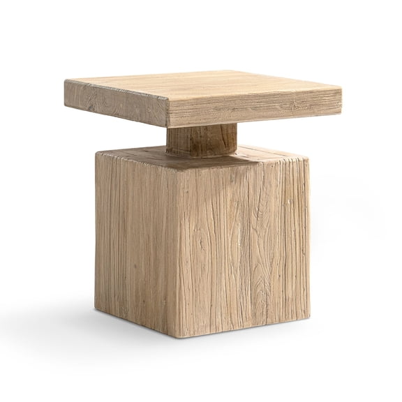 Calder 18" Solid Square Reclaimed Elm Block Plinth Side Table Heritage Light Natural Brown