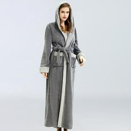 

Cotonie Couples Winter Lengthened Bathrobe Splicing Home Clothes Long Sleeved Robe Coat+Belts