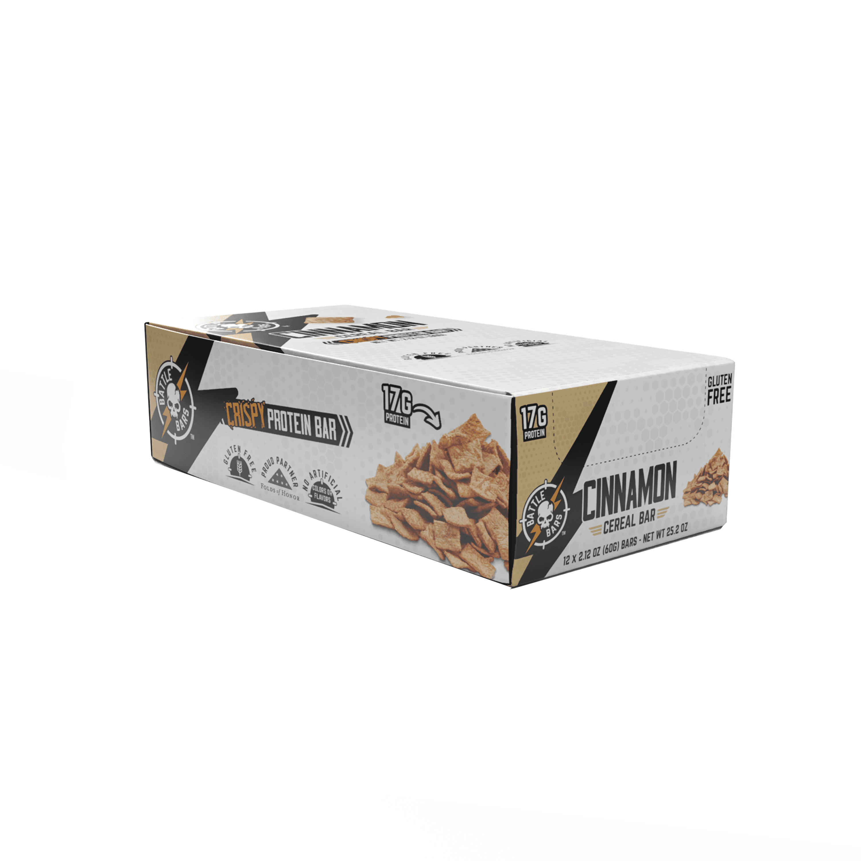 Battle Bars Cinnamon Cereal Marshmallow-Crisp Protein Bars, 12 Pack, 2.12oz, 17g Whey Protein, Gluten Free