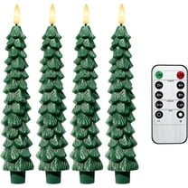 4PCS Christmas Tree Candles, 9.7 Inch Flameless Taper Candles with Remote and Timer, LED Battery Operated Taper Candlesticks with 3D Flickering for Christmas Home Decoration.