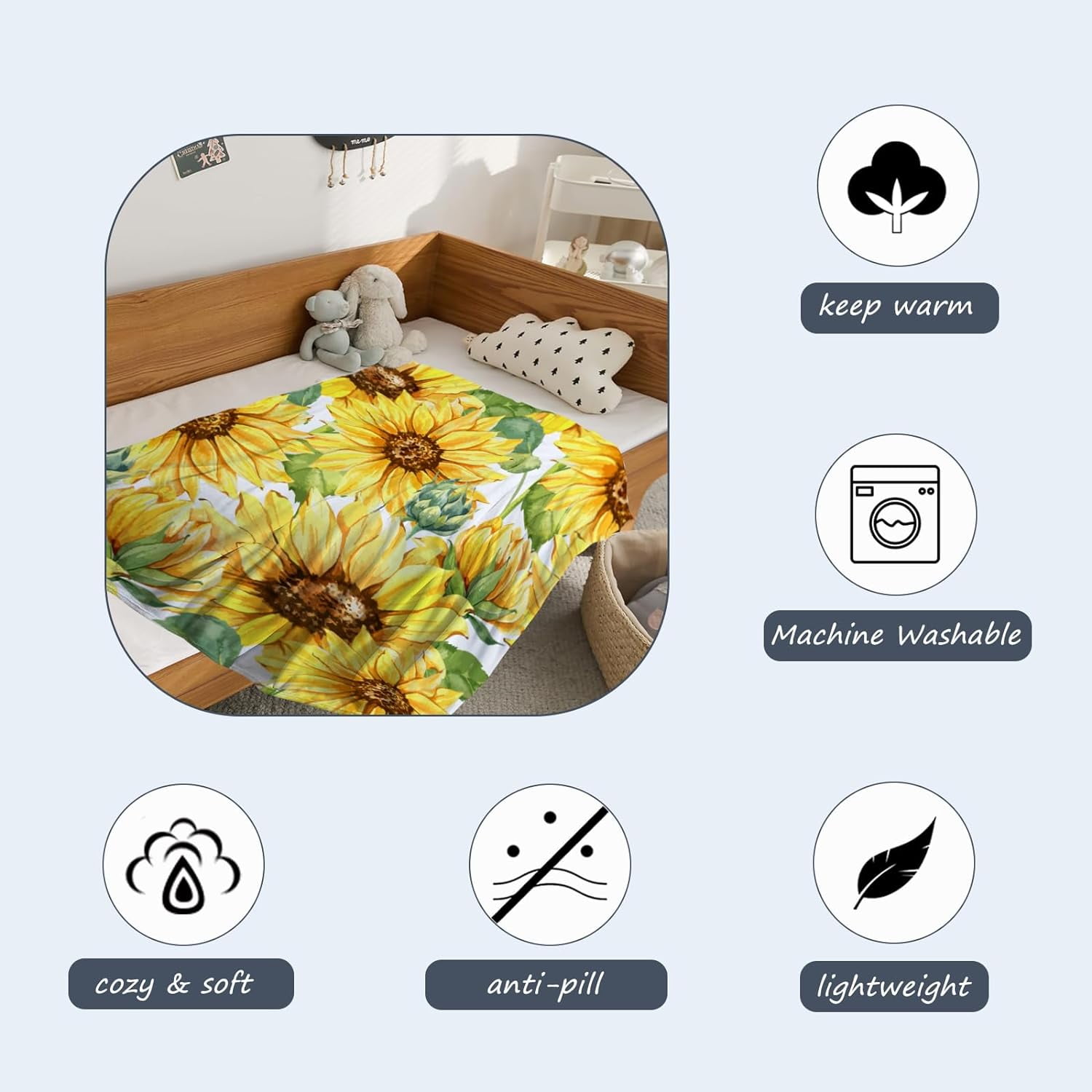 Sunflower Throw Blanket for Kids Small Spring Summer Floral Blanket Girls Boys Child Baby Bed Soft Fuzzy Plush Fleece Blanket Yellow Flower Couch Sofa Decorative Blanket 40x50