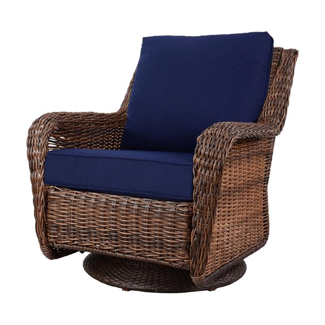 Krikacy Wicker Swivel Rocking Chair HDPE Hand-Woven All-Weather Rattan Furniture for Patio Deck,Blue