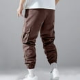 thumbnail image 4 of YLSDY Men's Cargo Pants for Drawstring Multi Pocket Casual Pants Loose Fit Lightweight Hiking Cotton Twill Pants Coffee M, 4 of 5