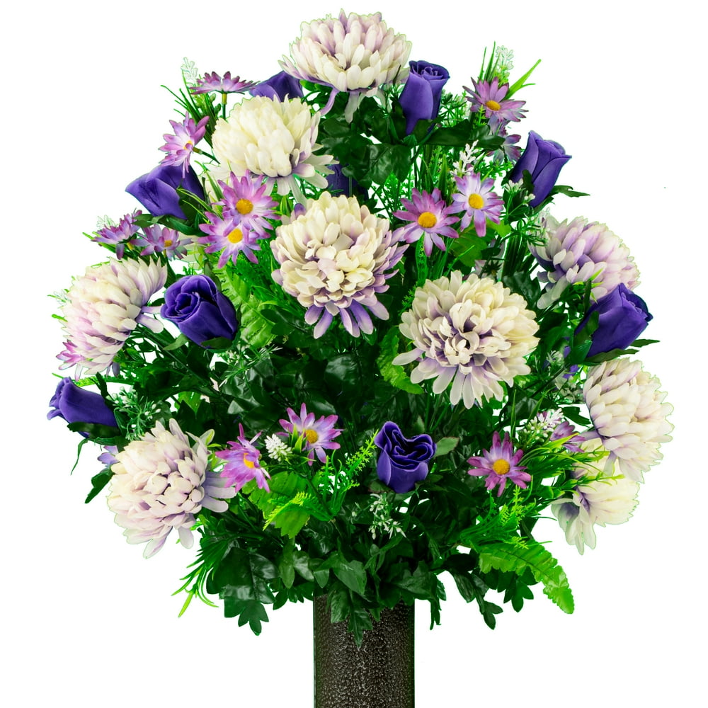 Sympathy Silks Artificial Cemetery Flowers Lavender Cream Mum and