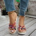 thumbnail image 2 of Espadrilles for Women Bow Slide Sandals Strappy Wedge Platform Heels Casual Summer Dressy Flip Flops Red Size 10, 2 of 7