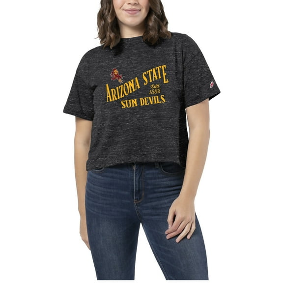 Women's League Collegiate Wear Heather Black Arizona State Sun Devils Intramural Midi Tri-Blend Cropped T-Shirt