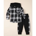 thumbnail image 3 of Toddler Boys Clothes Flannel Plaid Button Long Sleeve Hoodied Tops + Casual Pants 2pcs Spring Fall Winter Outfits Set Infant Little Kid 12 Months-5 Years, 3 of 6