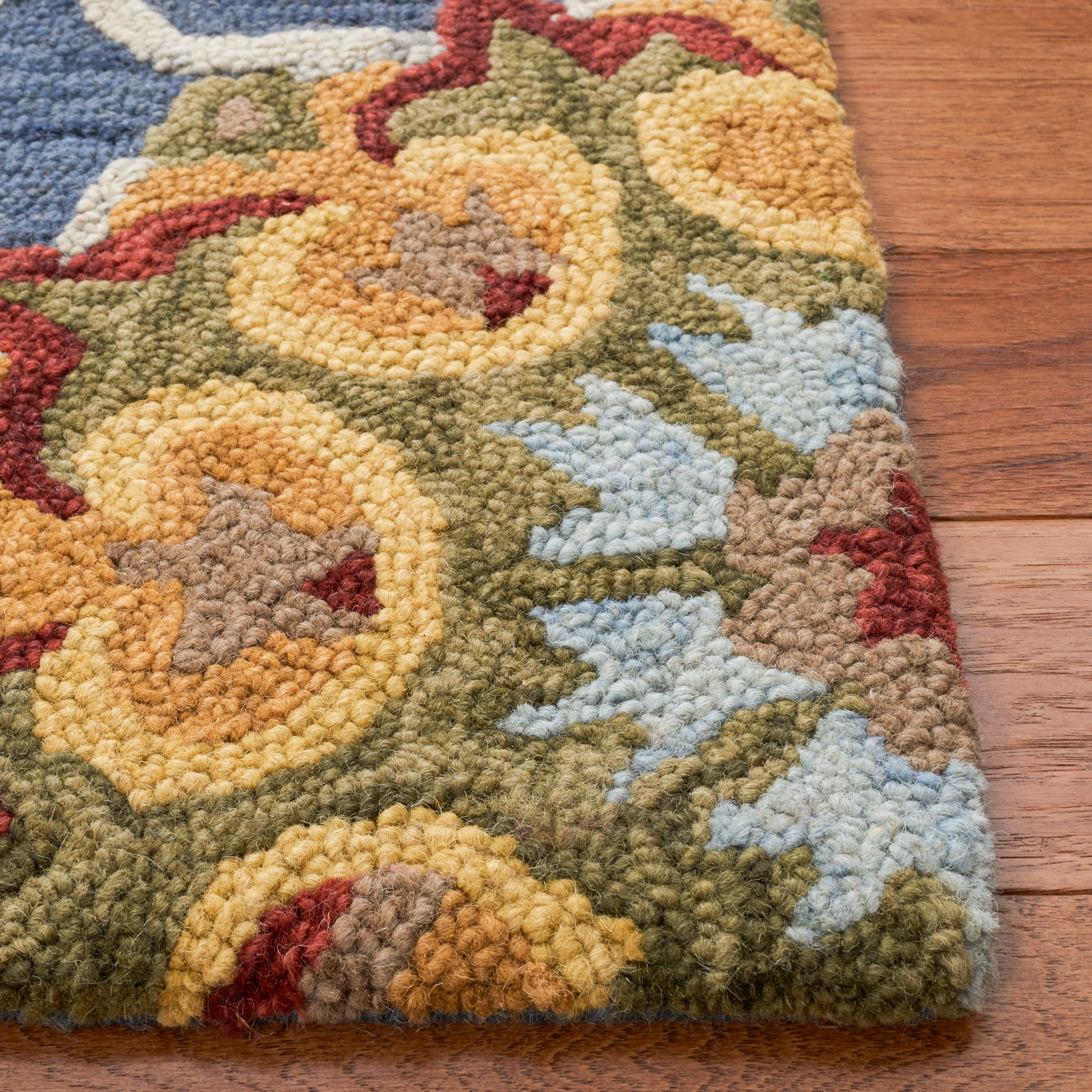 SAFAVIEH Blossom Danny Floral Wool Area Rug, Navy/Multi, 8' x 8' Square