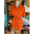 thumbnail image 3 of Burnt Orange Collared Single-Breasted Tie-Waist Short Sleeve Shirt Dress, 3 of 5