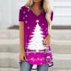 thumbnail image 2 of Camiseta Impresa con Cuello en V de Manga de Raglan de la Parte Trasera Larga Delantera Corta de las Mujeres de Navidad, Vacaciones Informales, 2 of 5
