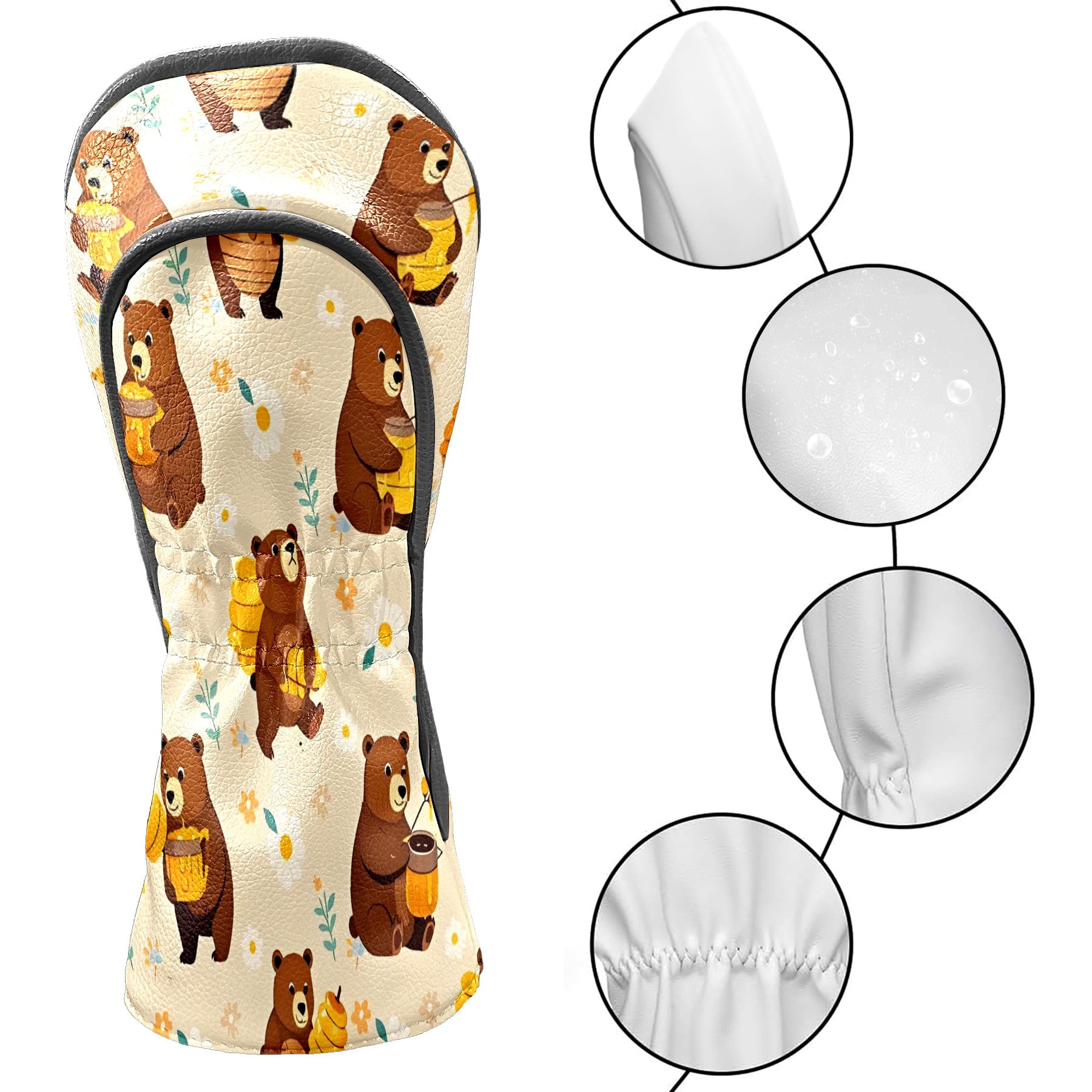 Golf Club Covers, LightYellow Bear Premium PU Leather Driver Hybrid Putter Head Covers with Velvet Lining, Waterproof Golf Gifts for Men Women