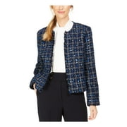 CALVIN KLEIN Womens Navy Fringed Printed Jacket Petites Size: 6P