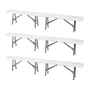 Ontario Furniture Folding Bench 8 feet Portable Lightweight Indoor Outdoor White, 3-Pack