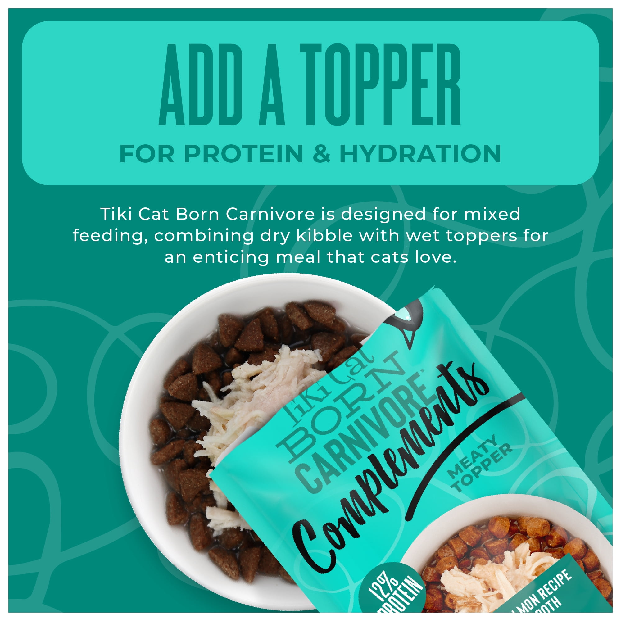 Tiki Cat Born Carnivore Complements Wet Cat Food Topper, Chicken & Salmon 2.1 oz. Pouch
