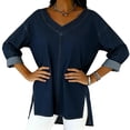 thumbnail image 2 of Womens Street Style Denim V Neck Top Casual Chic Blouse for Women Trendy Outfit and Daily Wear Deep Blue XXL, 2 of 7