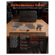 253-Piece Mechanic Tool Set - 1/4, 3/8, 1/2 Drive Socket Set - SAE & Metric - Wrenches, Bits & Case for Automotive Repair & DIY