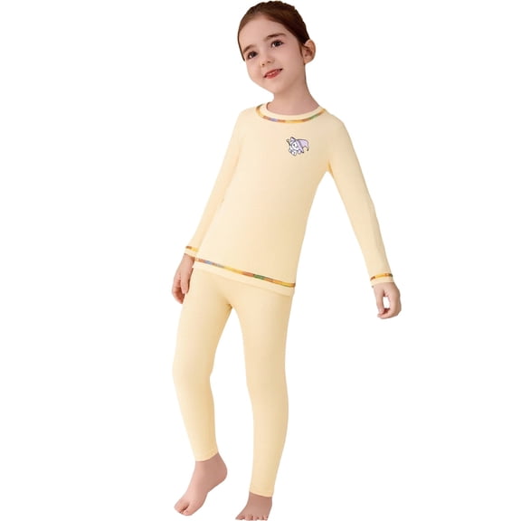 Otqutp Toddler Boys Girls Cotton Thermal Underwear Set Long Sleeve Base Layer Tops Pants 2 Piece Sets for Kids Casual Clothing
