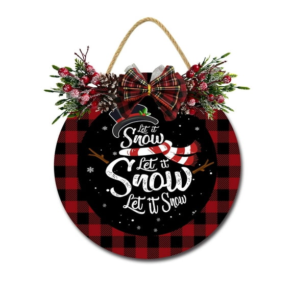 Front Door Porch Decorations Let It Snow Door Hanging Sign 12 inch Wooden Wall Sign, Rustic Holiday Wreath Decor for Front Door Porch Home Window Wall Farmhouse Decorations