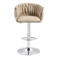 thumbnail image 3 of IVV 360° Swivel Barstools Set of 2, Adjustable Counter Height Bar Stools with Woven Backs and Stable Silver Base, Fabric Kitchen Stools for Island, Yellow, 3 of 8