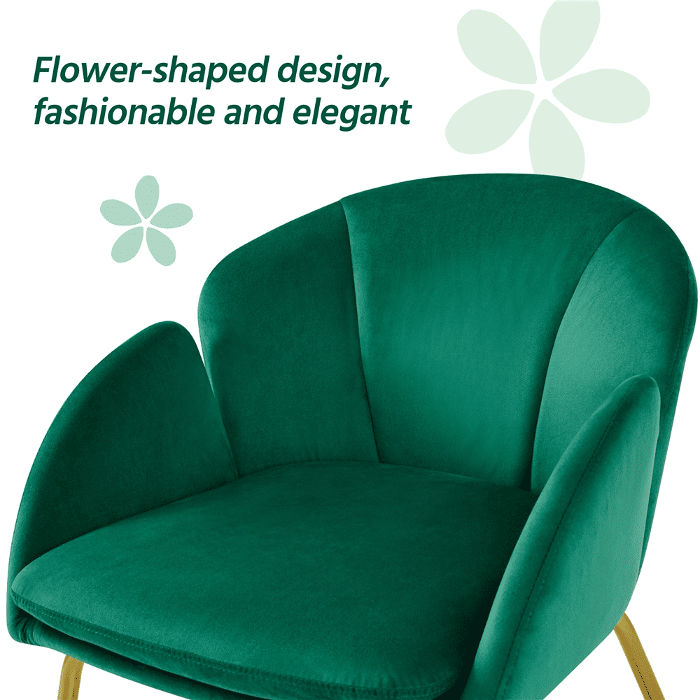 Alden Design 2PCS Velvet Dining Chair with Golden Metal Legs for Living Room/Bedroom/Kitchen, Green