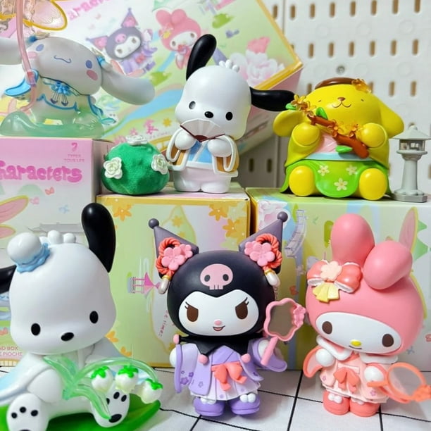 Sanrio-caja ciega de rima de flores para niños, caja misteriosa Kawaii Kuromi Pochacco Cinnamoroll, estatuilla de Anime, juguete de regalo de Navidad, nueva1682