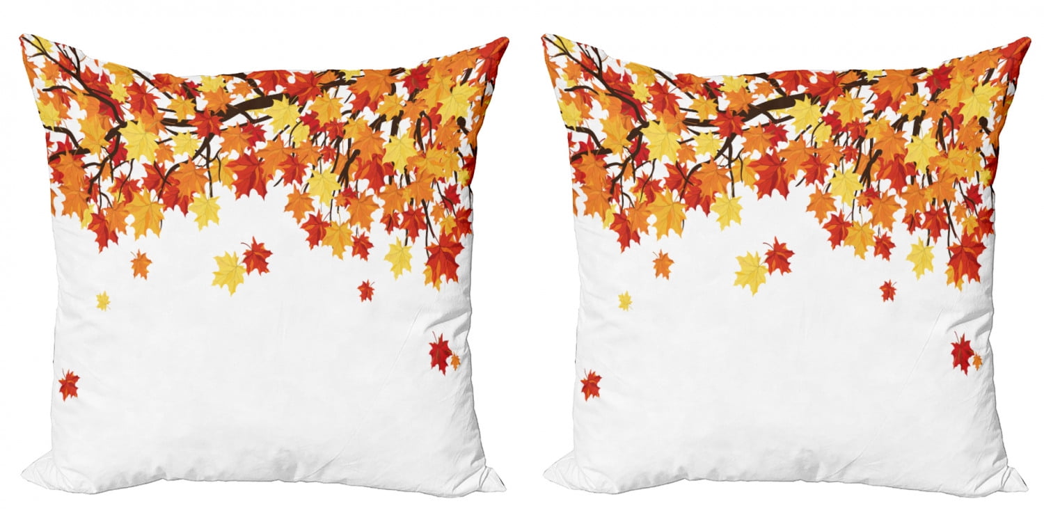 Autumn Throw Pillow Cushion Cover Pack of 2, Fall Season Foliage on