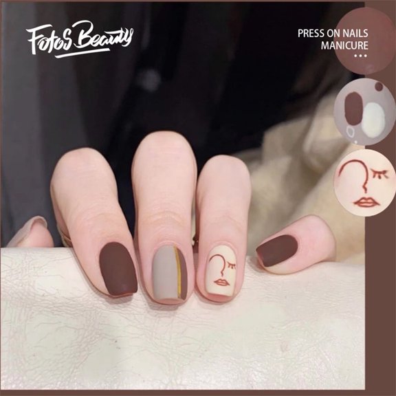 Fofosbeauty 24PCS Fake Press on Nails Square Fake Nails for Girls Women, Square Elegant Matte Coffee