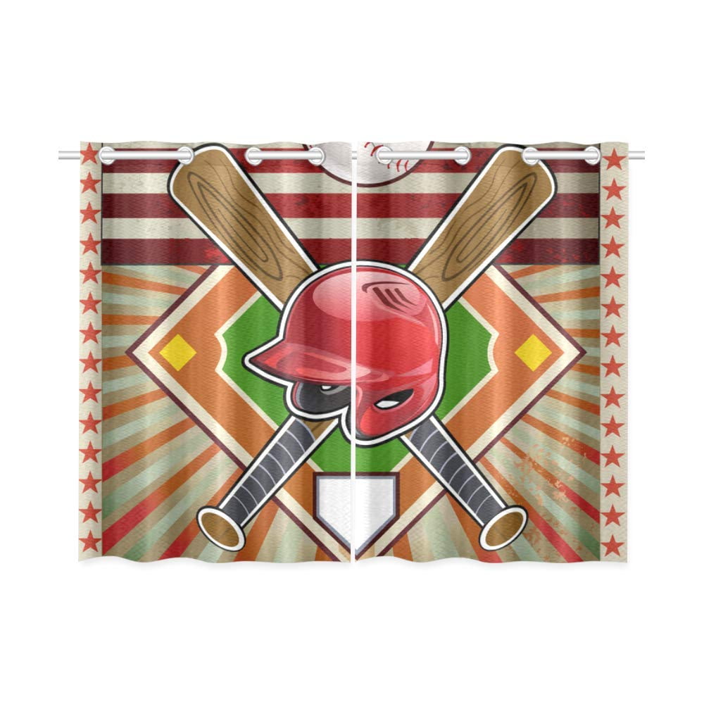 MKHERT Baseball Game Window Curtains Kitchen Curtain Room Bedroom