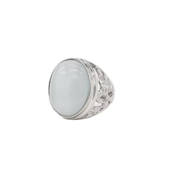 PAURO Men's Stainless Steel Vintage Gothic Oval Gemstone Ring Engraved Dragon Style Silver White Size 12