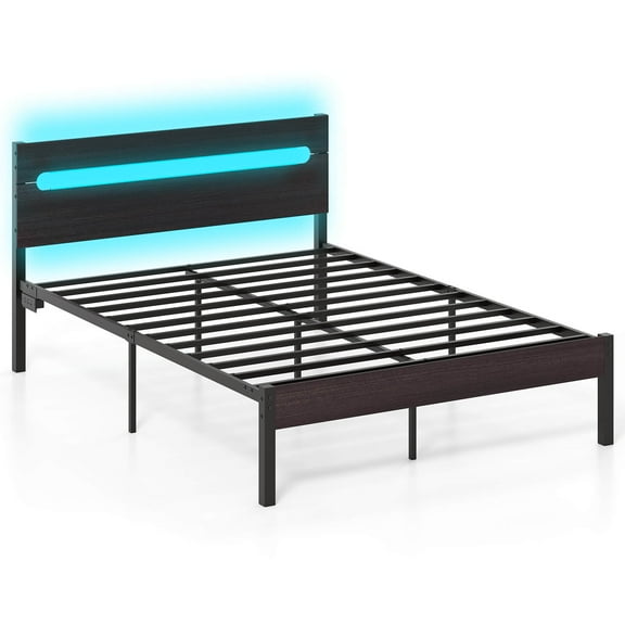 Infans Full Size Bed Frame w/Built-in Charging Station Sturdy Mattress Foundation
