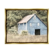 Stupell Industries Rustic Blue Barn Landscape Painting Gold Floater Framed Canvas Art Print Wall Art, 21 x 17