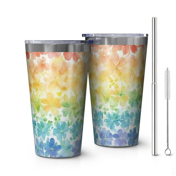 16oz Tumblers Pioneer Flower Stainless Steel Vacuum Insulated Double Wall Travel Tumbler Cups Mug with Lid and Straw,Cleaning Brush for Coffee,Tea