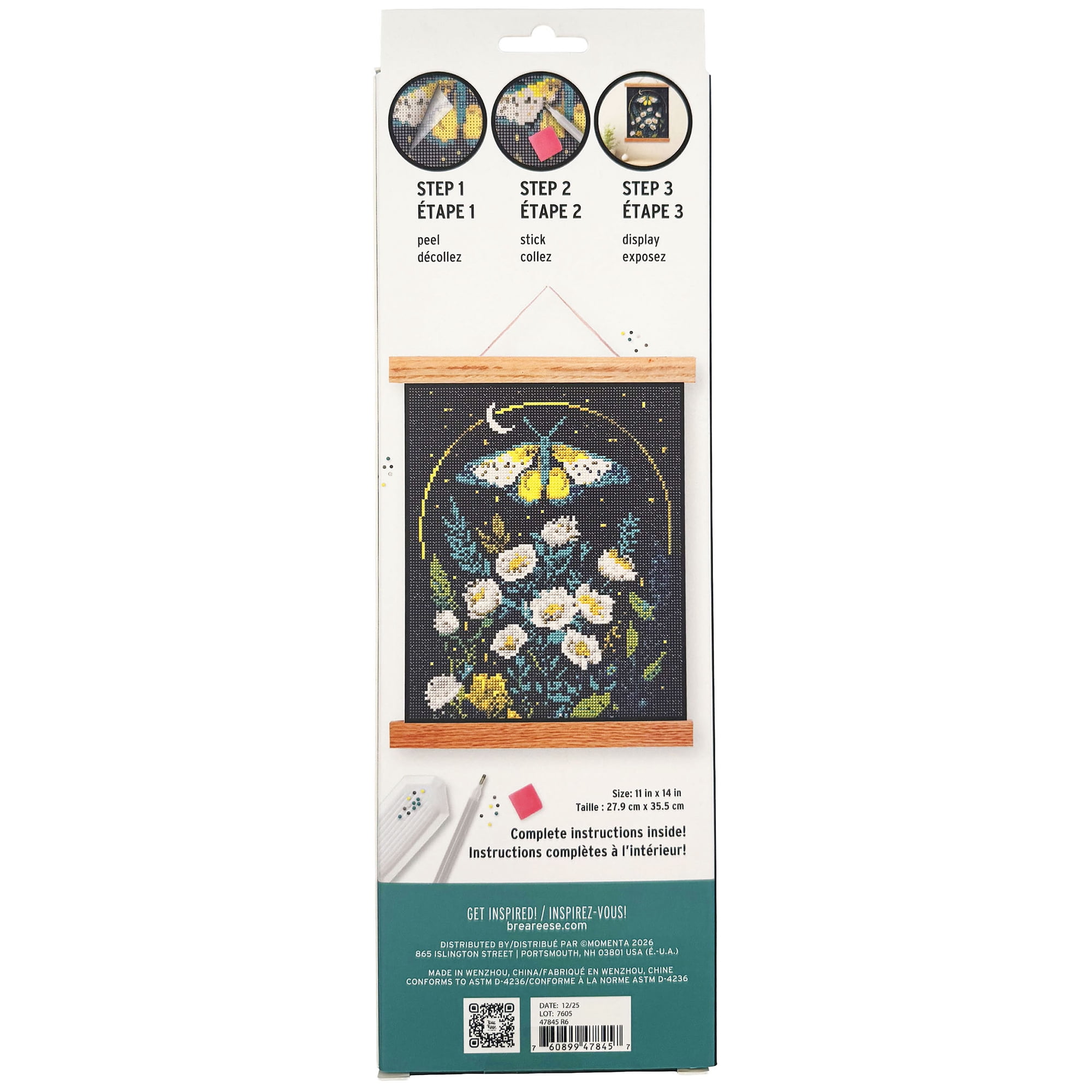 Brea Reese: Hanging Gem Art Kit - Midnight Botanicals - Peel & Stick, Create A Butterfly Flower Scene, 11x14" Rolled Canvas, Wall Frame, Adult Craft