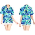 thumbnail image 2 of LA LEELA Women's Casual Beach Hawaiian Short Sleeve Blouse Shirt Summer Button Up Dress Tops Tee Shirts Blouses for Women M Botanical Leaf, Blue, 2 of 4